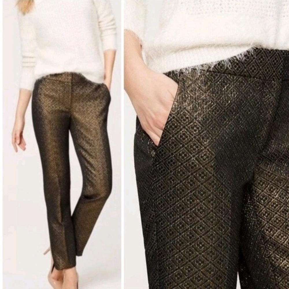 Ann Taylor LOFT Pants 8 Marisa Metallic Brocade Jacquard Pencil Ankle NWOT.